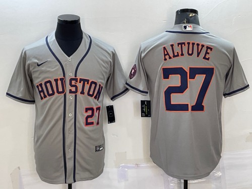 Men's Houston Astros #27 Jose Altuve Gray With Patch Cool Base Stitched Jersey